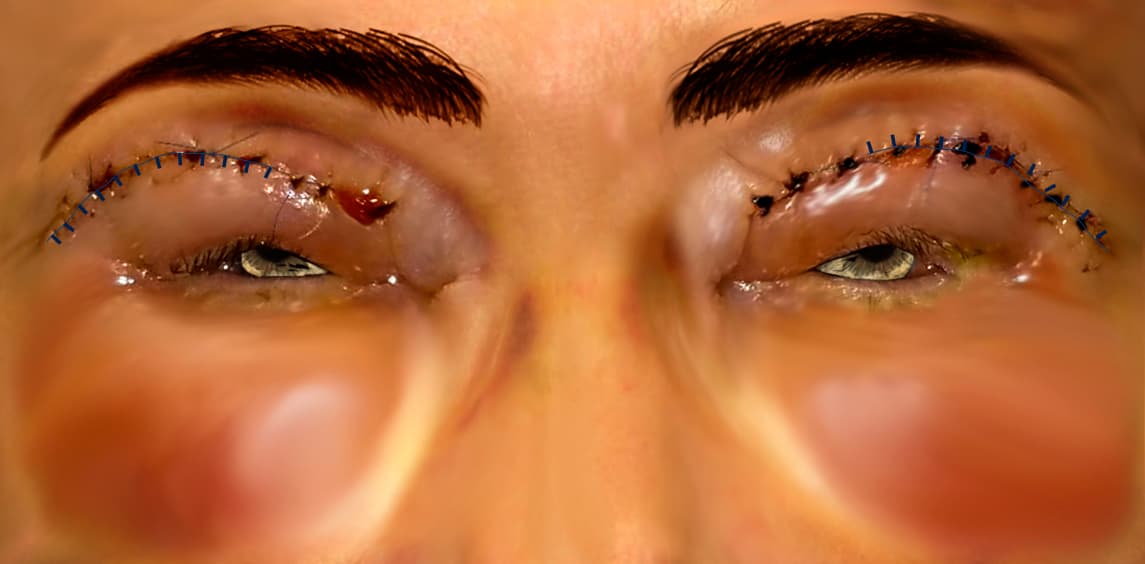 Upper blepharoplasty recovery at day 2