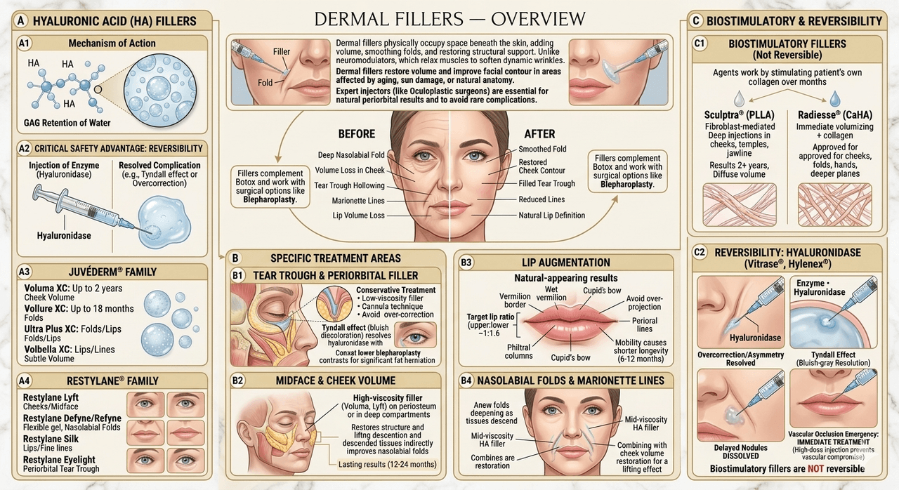 Hyaluronic acid dermal filler injection — gel restoring volume beneath the skin